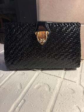 Vintage Rodo Italy Black Woven Clutch Bag